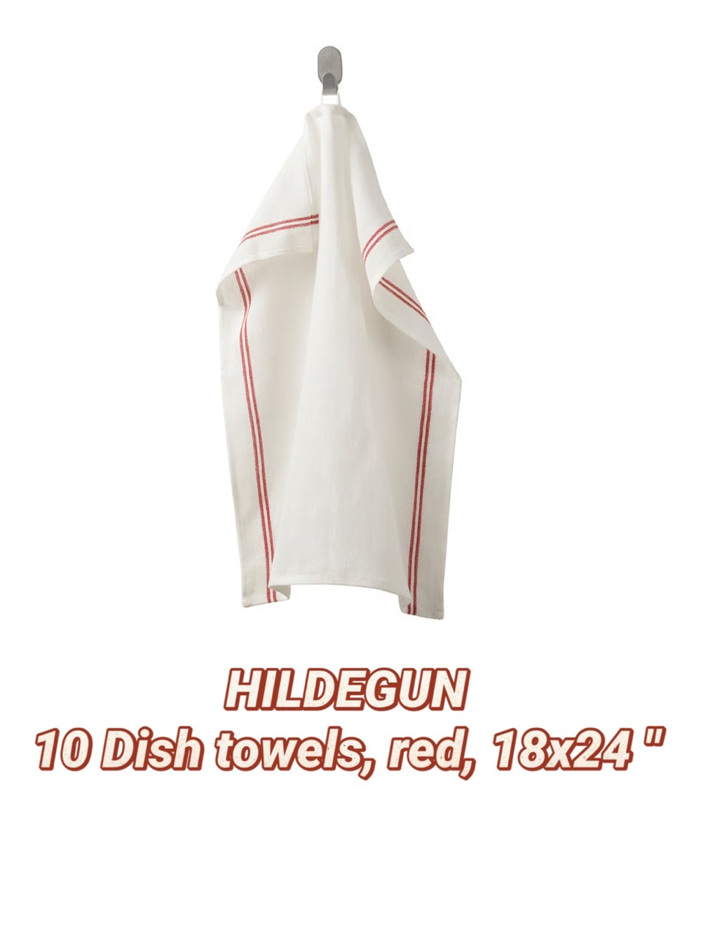 HILDEGUN Cotton Dish Towels with Red Stripe